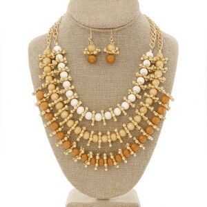 Layered Beaded Statement Necklace & Earring Set